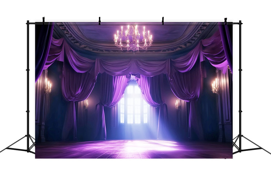 Dance Studio Backdrop Purple Curtain Chandelier Glow Dance Backdrops LXX59-2