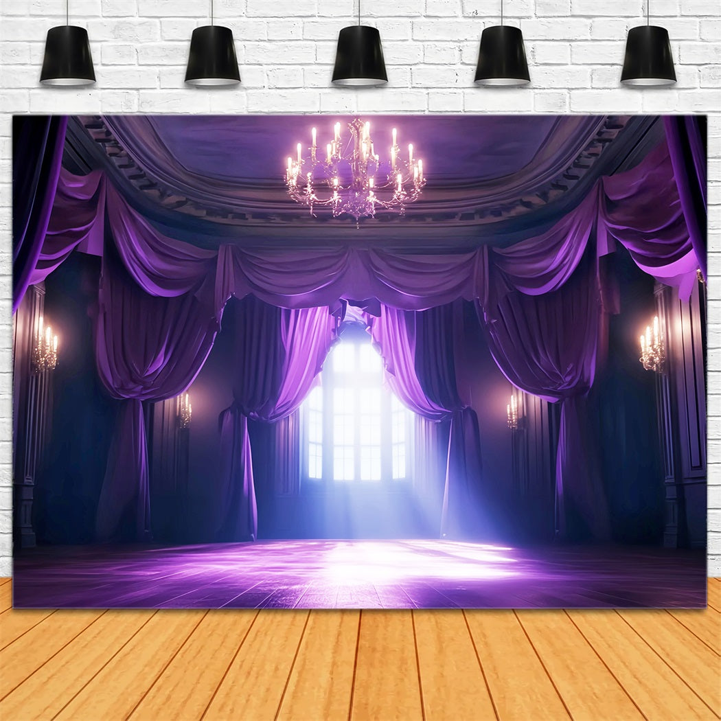 Dance Studio Backdrop Purple Curtain Chandelier Glow Dance Backdrops LXX59-2