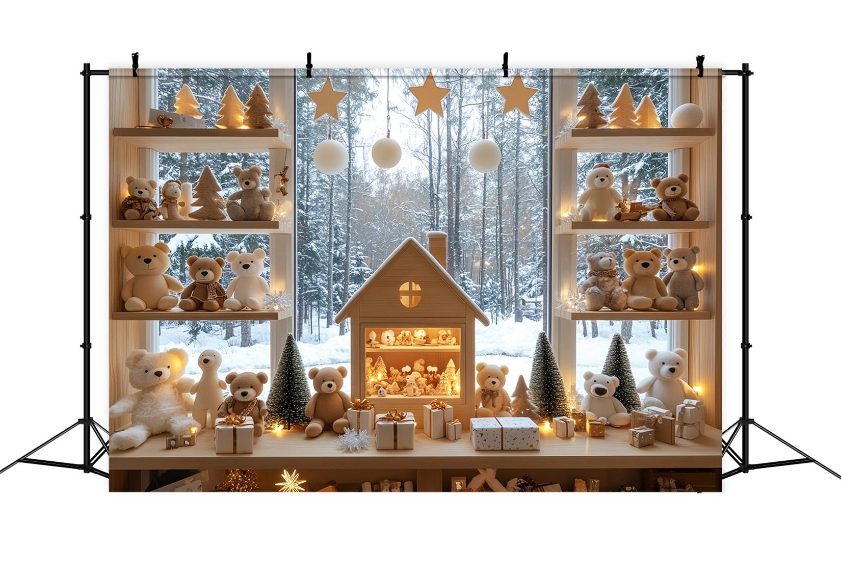 Toy Store Backdrop Winter Teddy Bear Display Christmas Backdrops for Photos LXX59-200