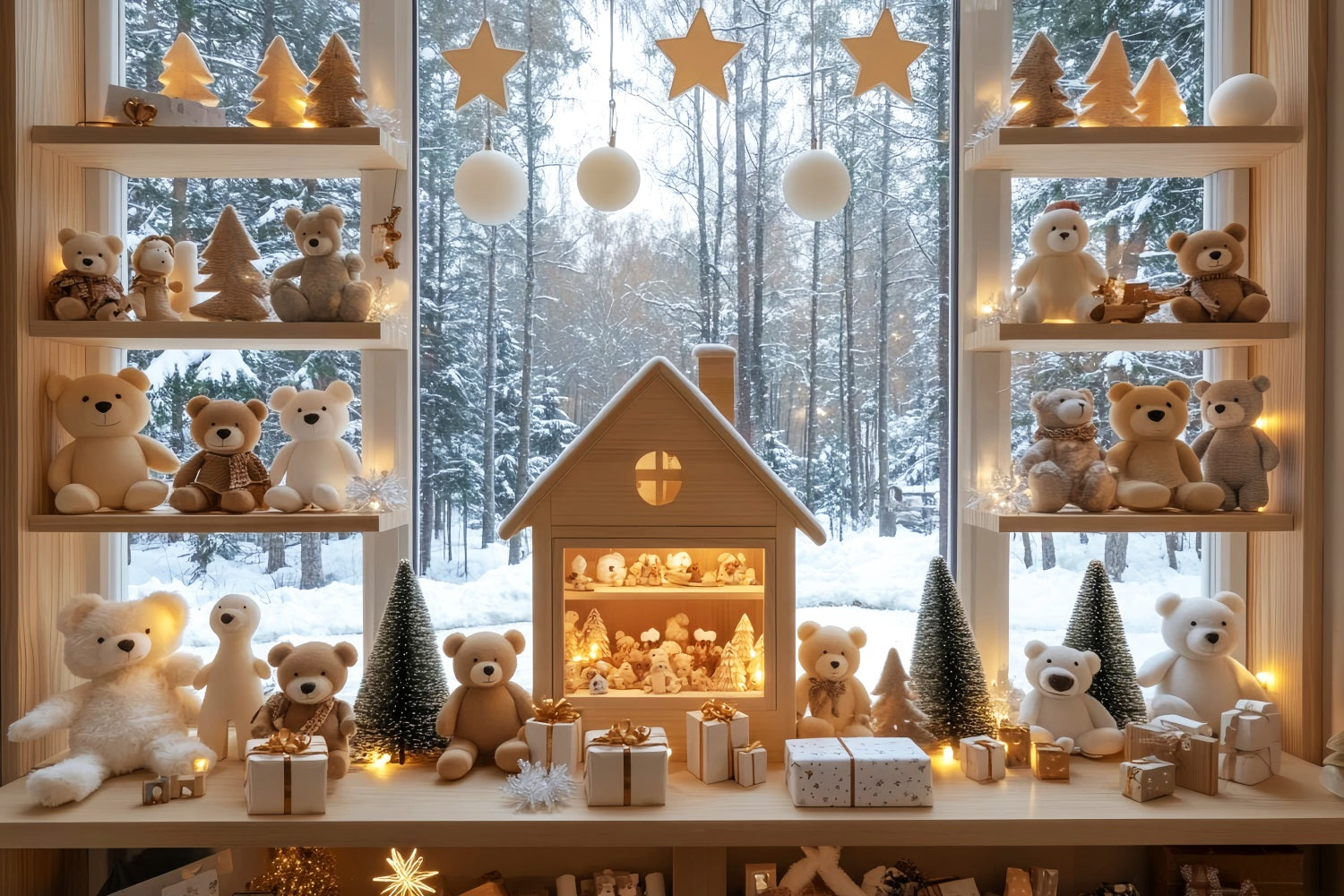 Toy Store Backdrop Winter Teddy Bear Display Christmas Backdrops for Photos LXX59-200