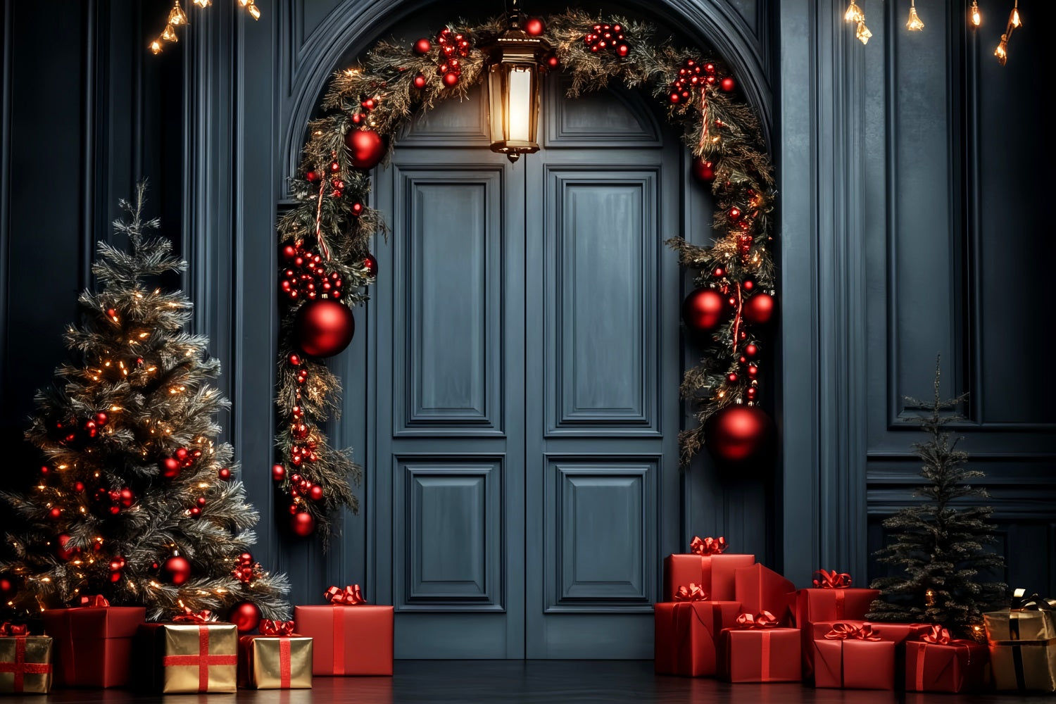 Red Christmas Backdrop Elegant Door Garland Professional Christmas Backdrops LXX59-201