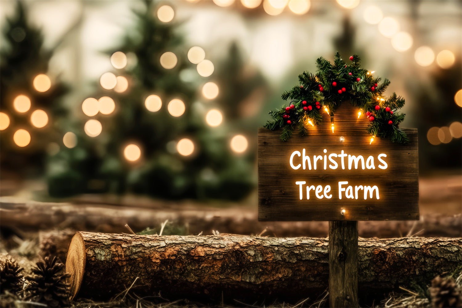 Christmas Farm Backdrop Rustic Tree Farm Sign Christmas Backdrops LXX59-203