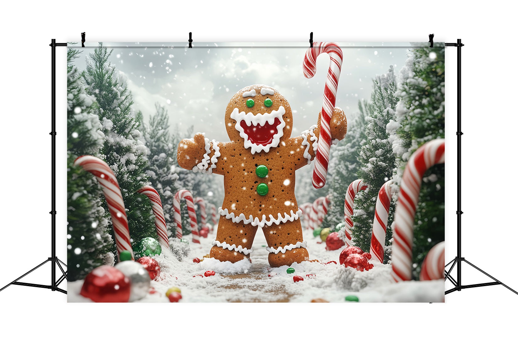 Gingerbread Backdrop Gingerbread Man Candy Path Christmas Photo Backdrop LXX59-204