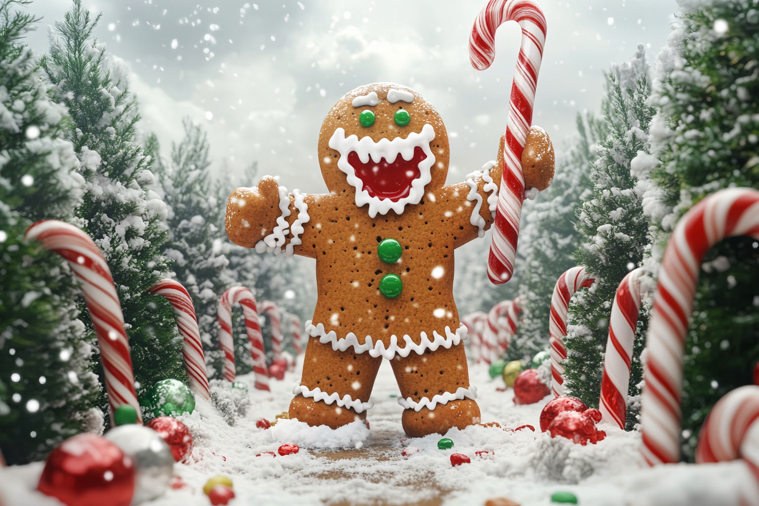 Gingerbread Backdrop Gingerbread Man Candy Path Christmas Photo Backdrop LXX59-204