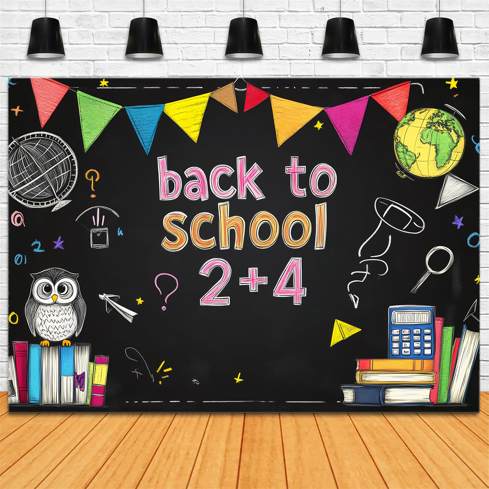 Back To School Backdrop Colorful Chalkboard Math Symbols School Picture Backdrop LXX59-205