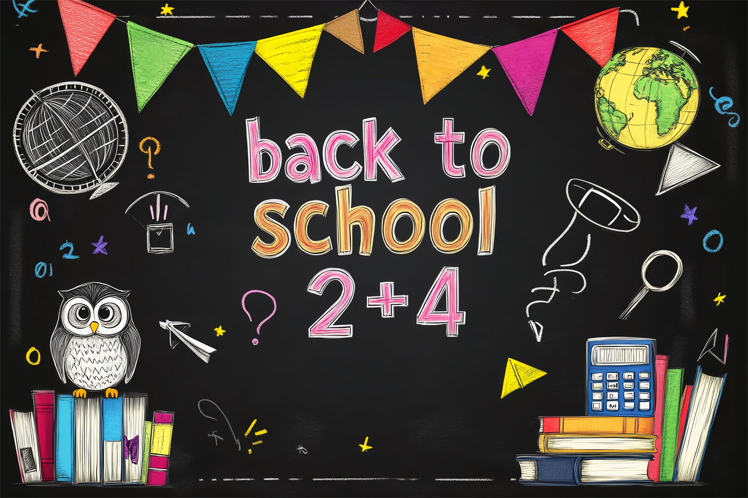 Back To School Backdrop Colorful Chalkboard Math Symbols School Picture Backdrop LXX59-205