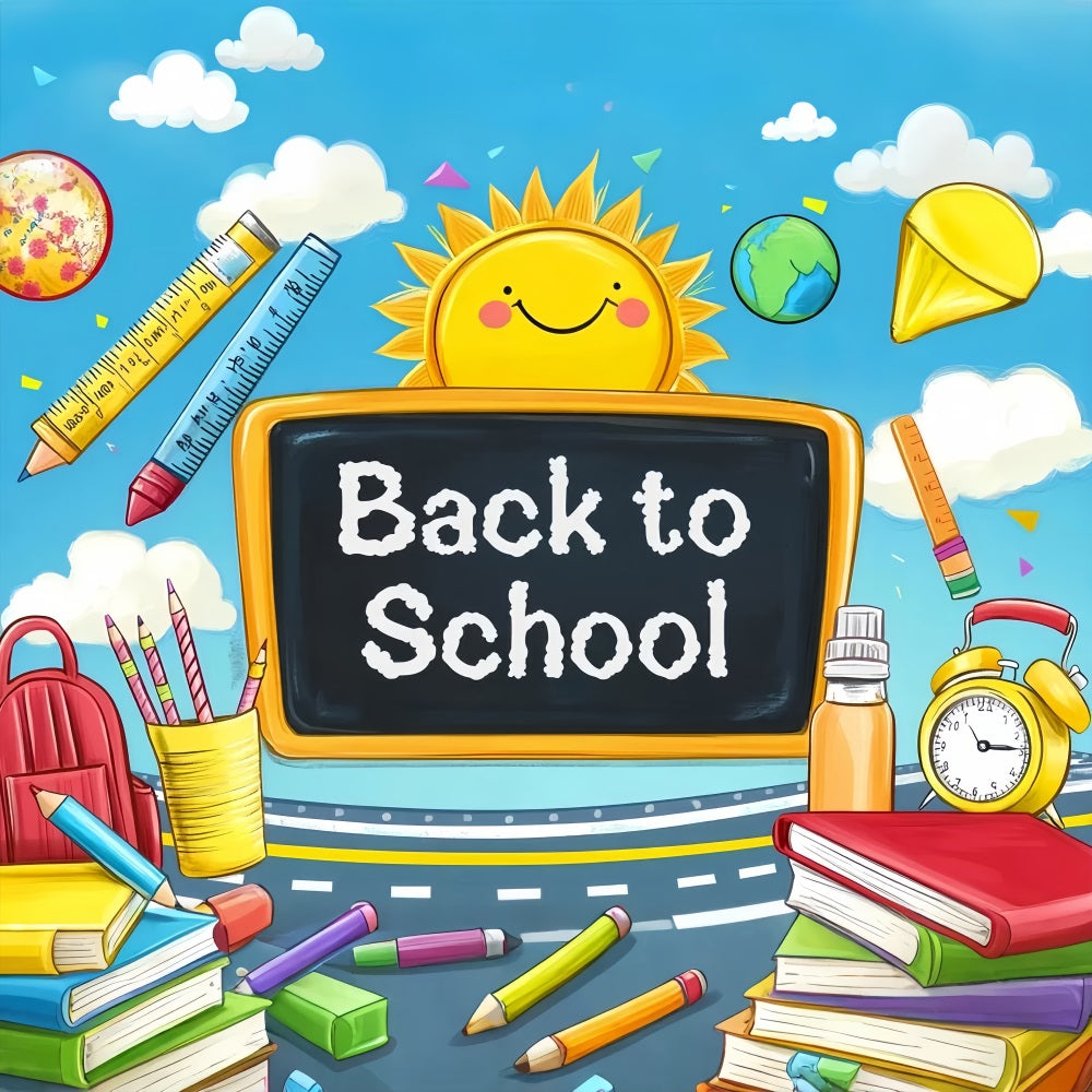 Back To School Backdrop Cartoon Blackboard Sun Supplies Preschool Photo Backdrops LXX59-208