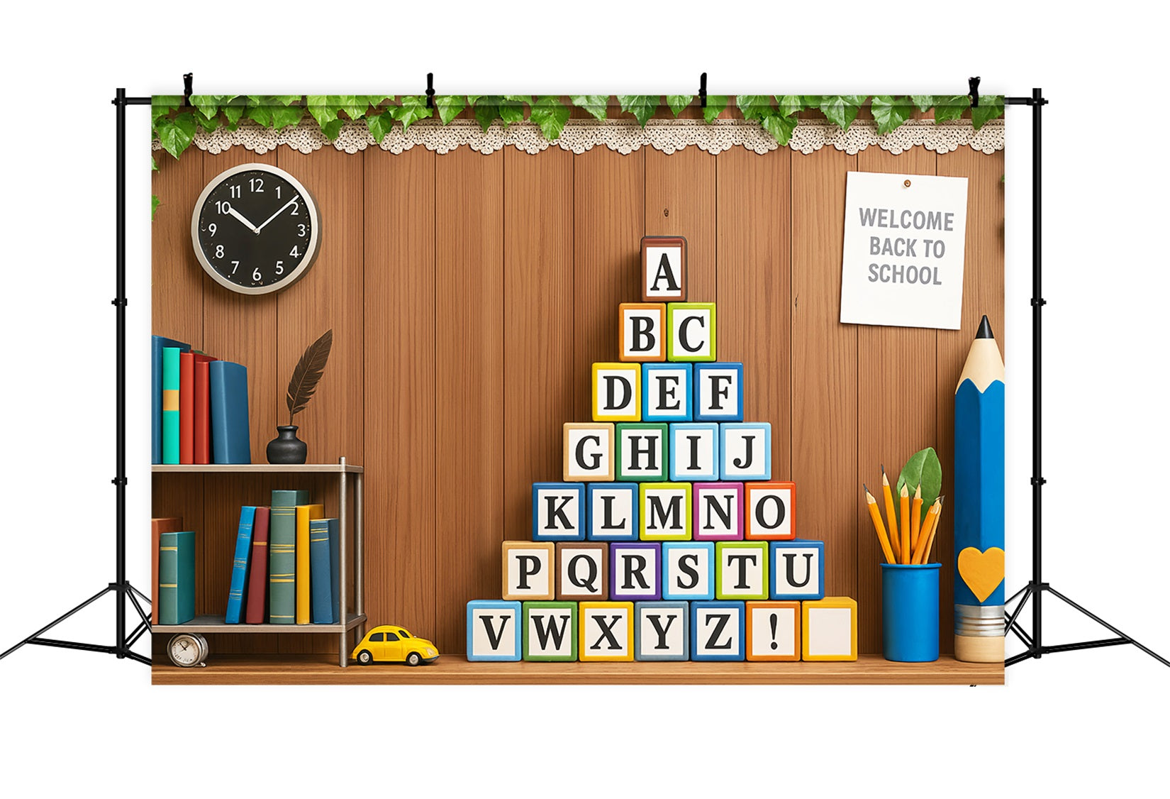 Back To School Backdrop Alphabet Blocks Wooden Classroom Preschool Backdrop LXX59-210
