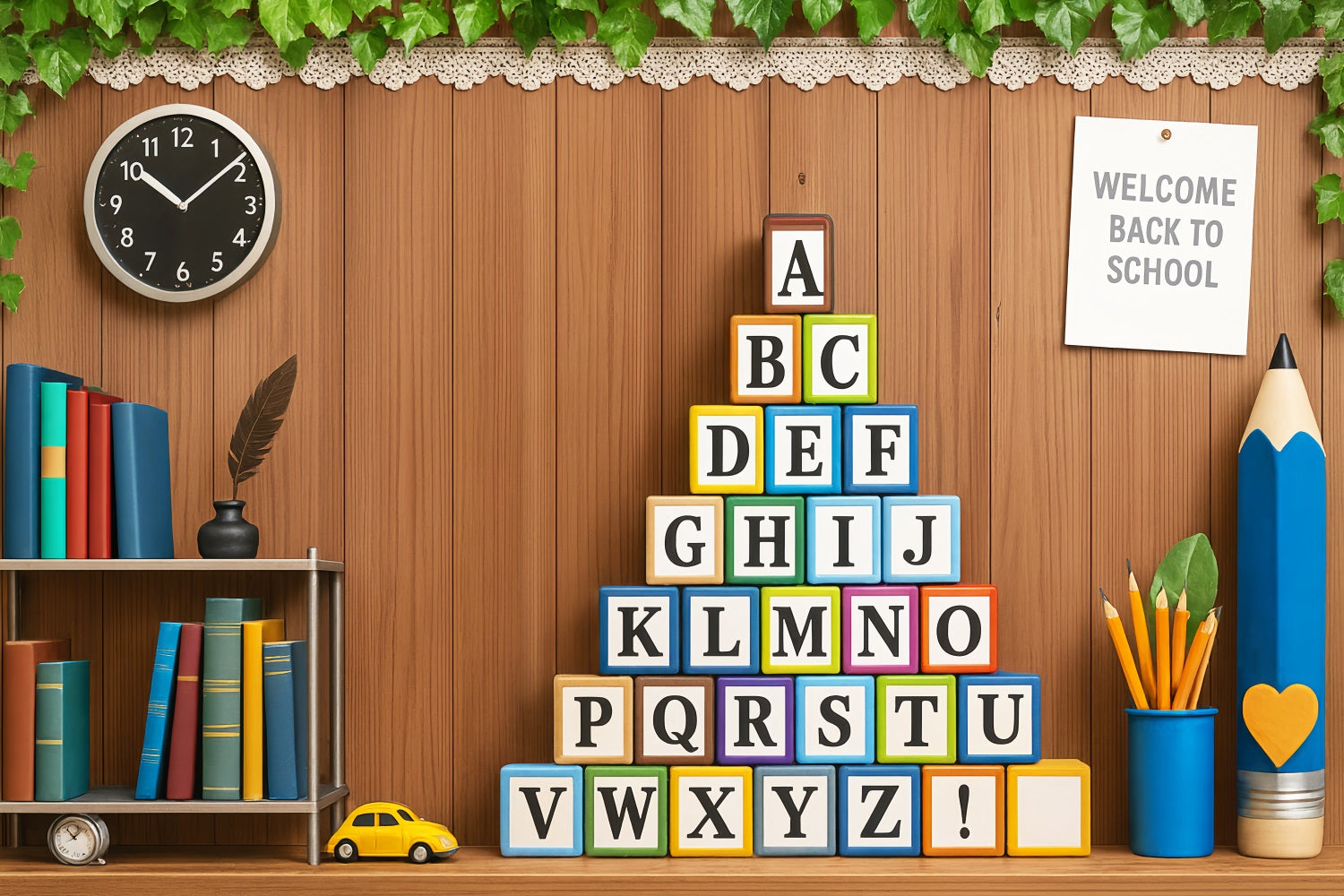 Back To School Backdrop Alphabet Blocks Wooden Classroom Preschool Backdrop LXX59-210