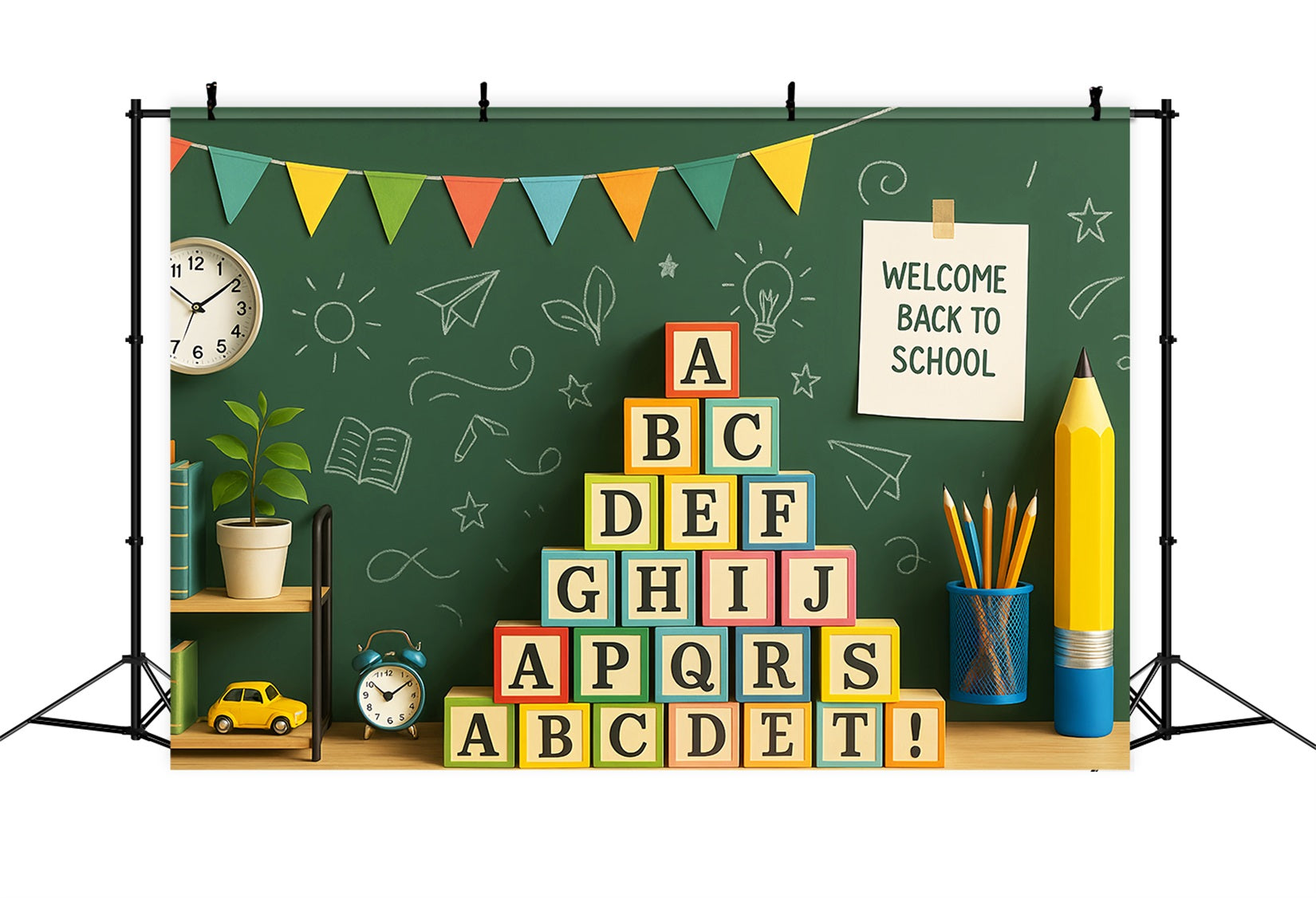 Back To School Backdrop Green Chalkboard Alphabet Blocks Preschool Backdrop LXX59-211
