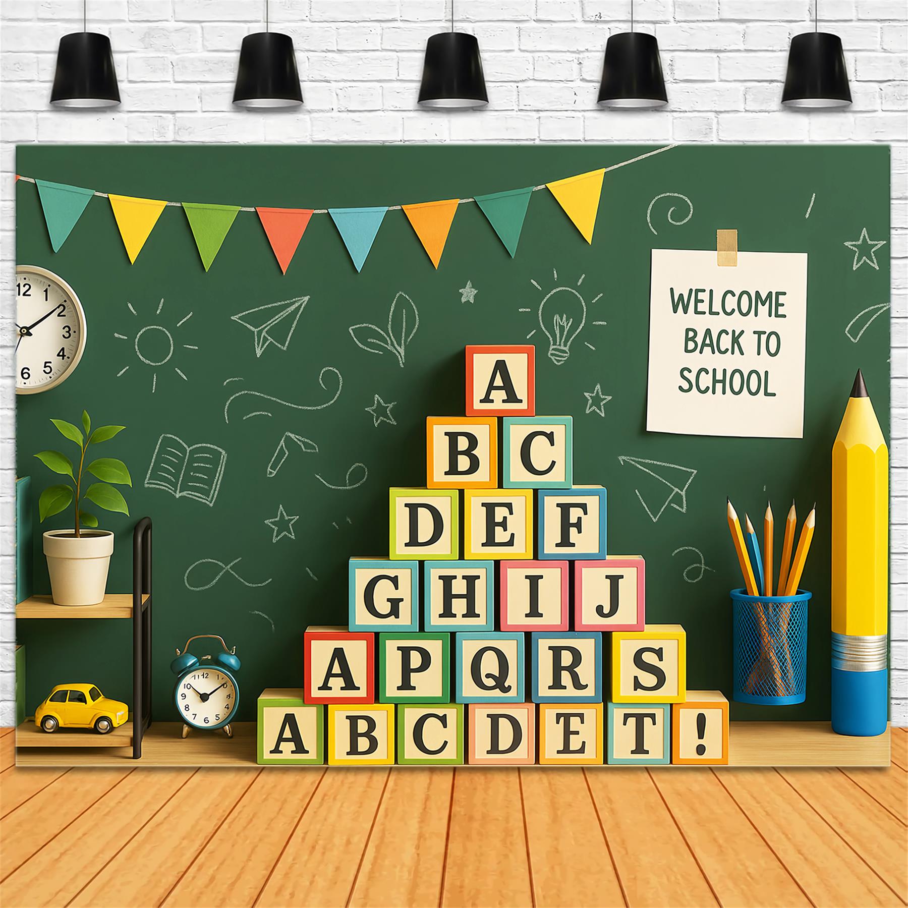 Back To School Backdrop Green Chalkboard Alphabet Blocks Preschool Backdrop LXX59-211