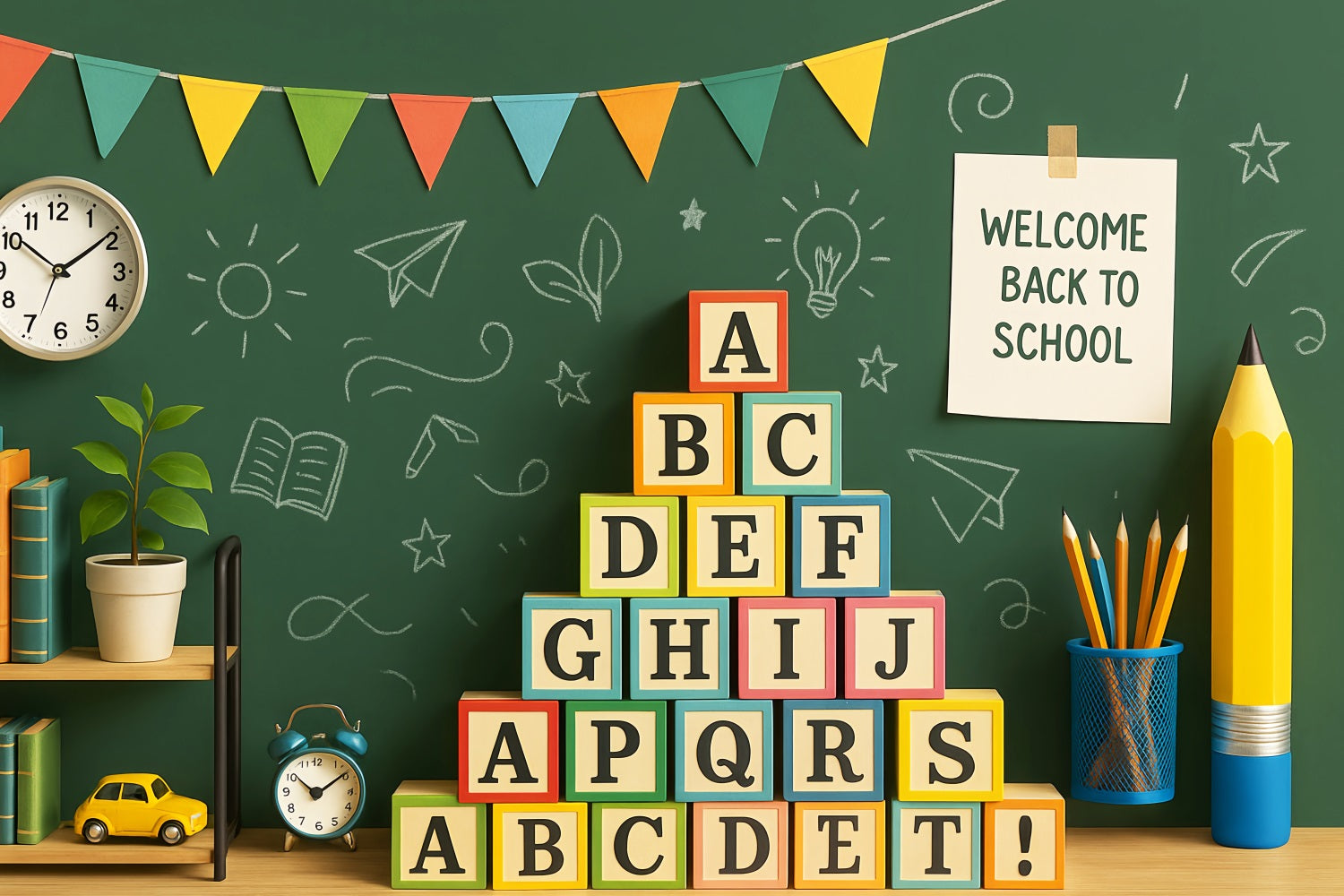 Back To School Backdrop Green Chalkboard Alphabet Blocks Preschool Backdrop LXX59-211