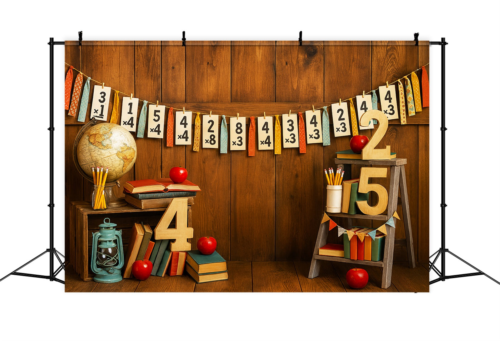 Back To School Backdrop Math Numbers Rustic Classroom School Picture Backdrop LXX59-212