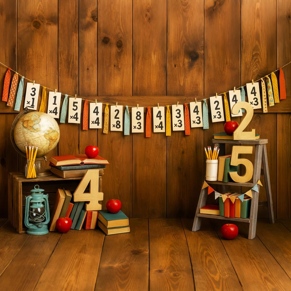 Back To School Backdrop Math Numbers Rustic Classroom School Picture Backdrop LXX59-212