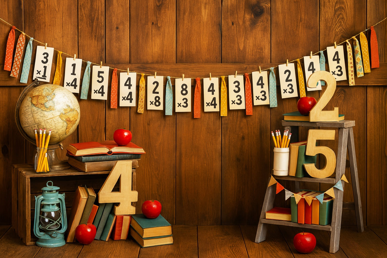Back To School Backdrop Math Numbers Rustic Classroom School Picture Backdrop LXX59-212