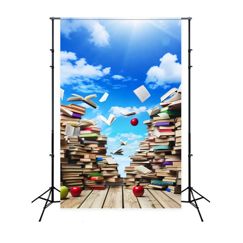 School Backdrop Sky Floating Books Apples Back To School Backdrop LXX59-215
