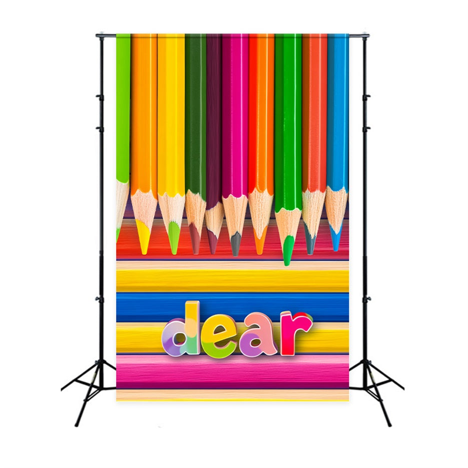 School Backdrop Rainbow Colored Pencil Rows Back To School Photo Backdrop LXX59-216