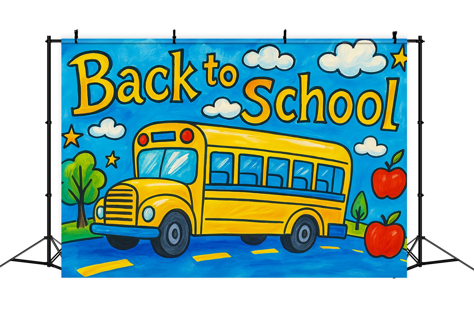 School Bus Backdrop Yellow School Bus Drawing Back To School Photo Backdrop LXX59-222