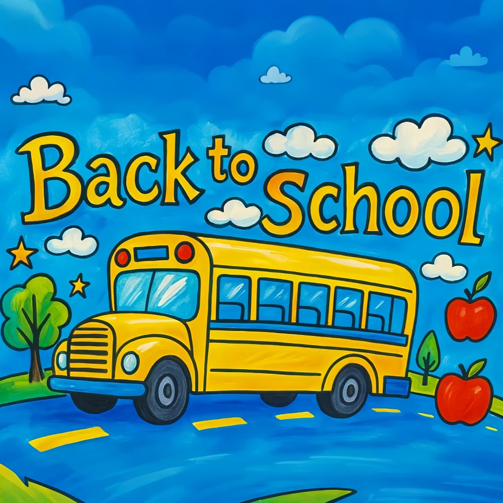 School Bus Backdrop Yellow School Bus Drawing Back To School Photo Backdrop LXX59-222