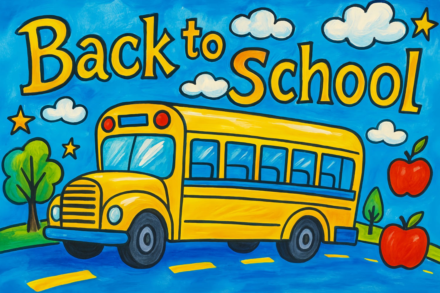 School Bus Backdrop Yellow School Bus Drawing Back To School Photo Backdrop LXX59-222