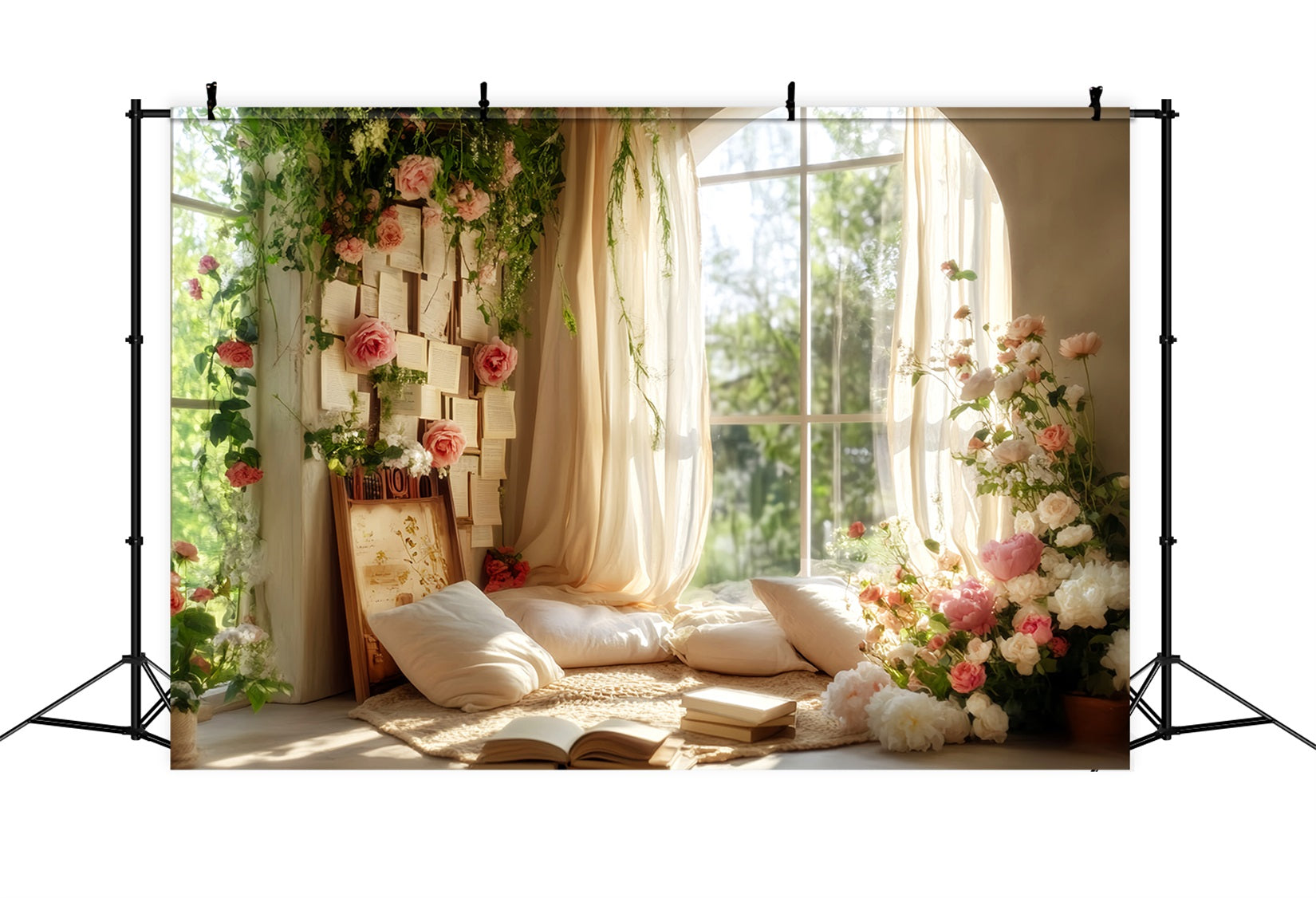 Back To School Backdrops Window Reading Corner Flowers School Picture Backdrop LXX59-223