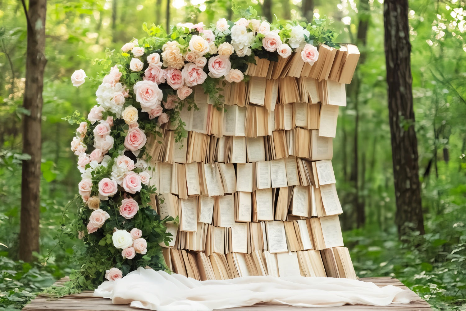 Back To School Backdrops Rustic Book Wall Floral Arch School Picture Backdrops LXX59-224