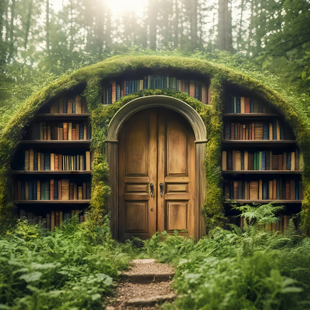 Back To School Backdrops Mossy Doorway Hidden Library School Picture Backdrop LXX59-226