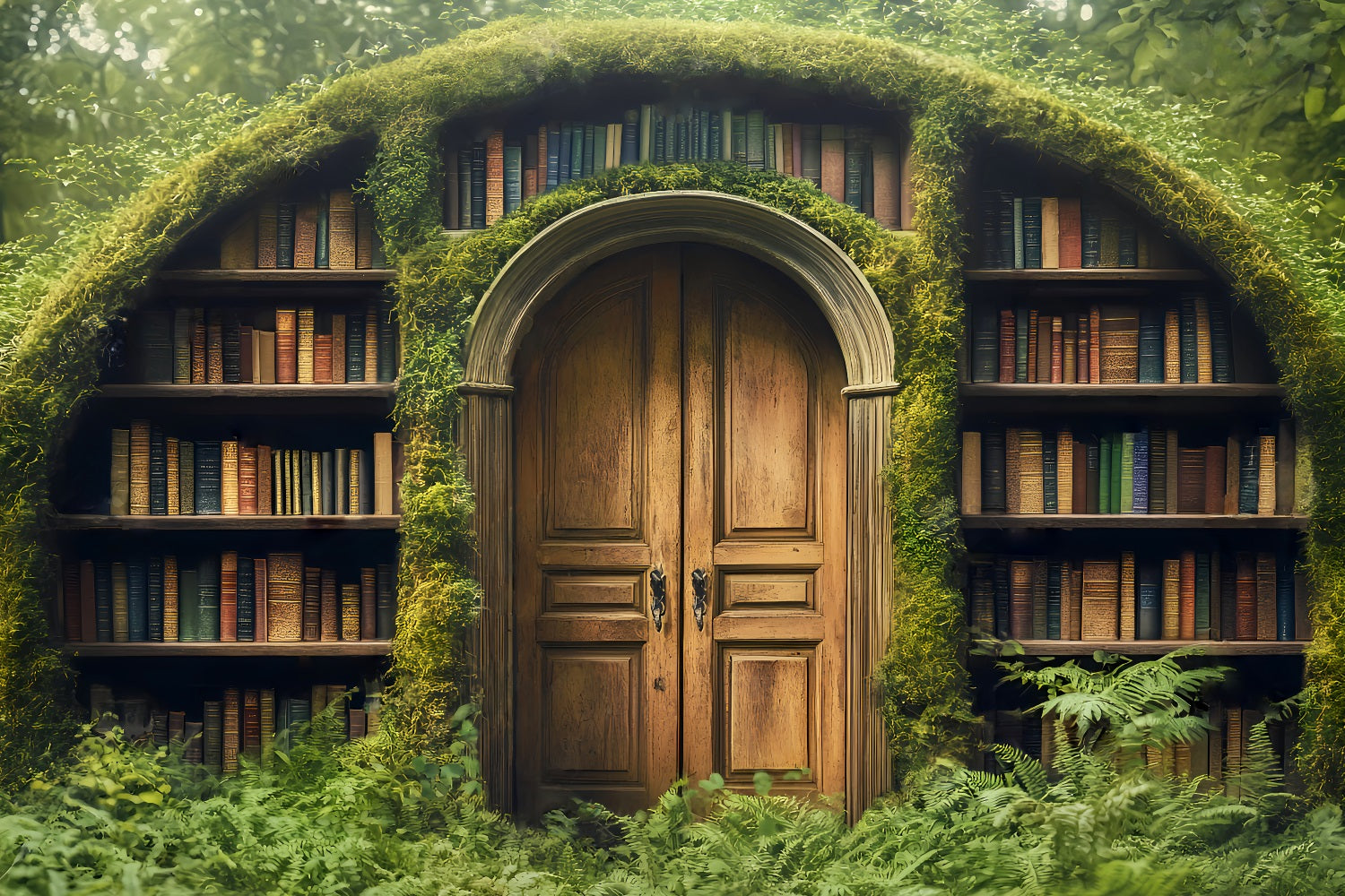 Back To School Backdrops Mossy Doorway Hidden Library School Picture Backdrop LXX59-226