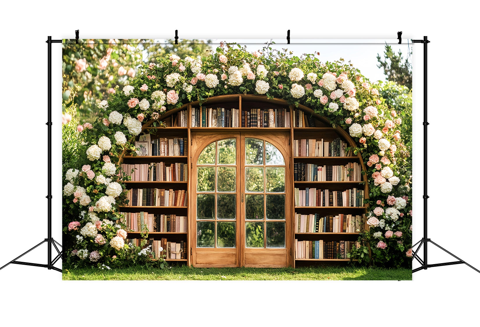 Back To School Backdrops Floral Archway Outdoor Bookshelf School Picture Backdrops LXX59-227