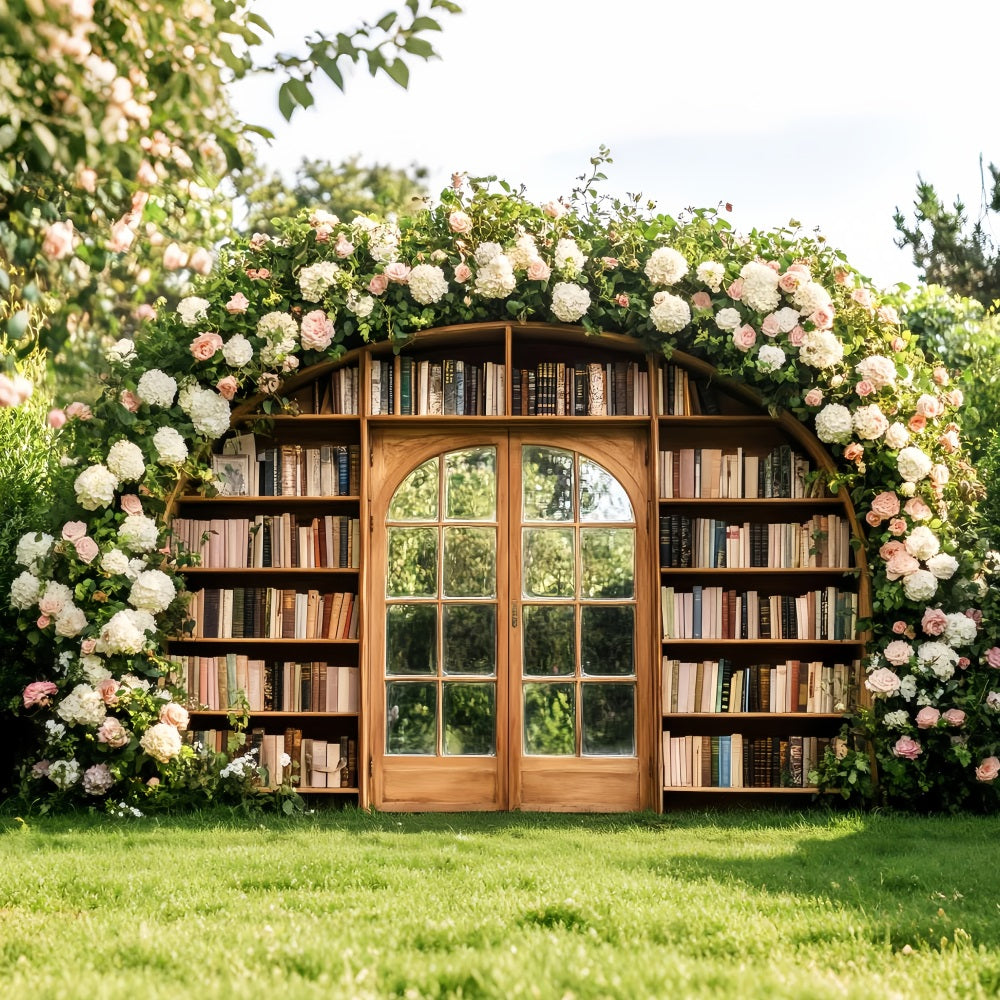 Back To School Backdrops Floral Archway Outdoor Bookshelf School Picture Backdrops LXX59-227
