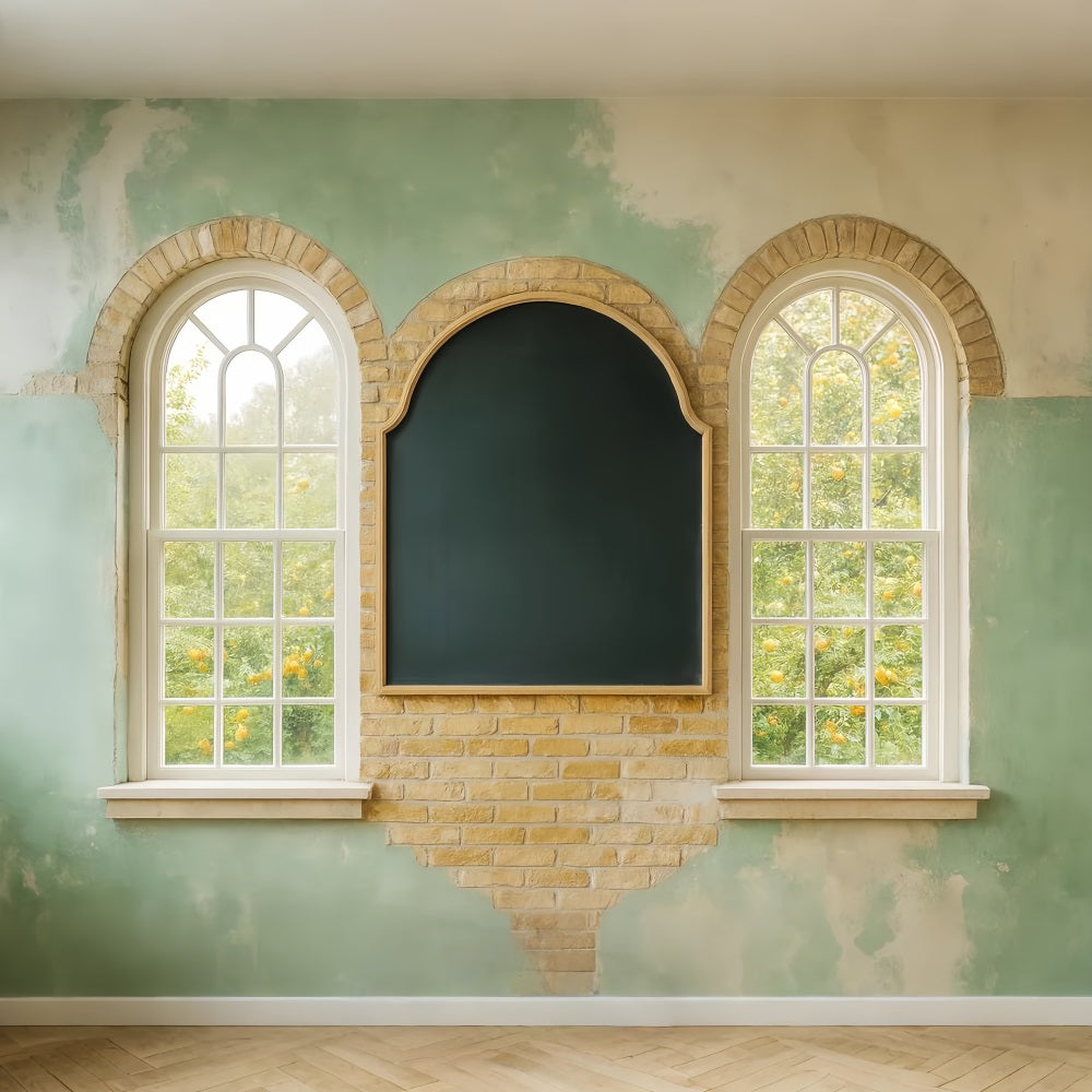 Back To School Backdrops Chalkboard Arched Window Wall School Classroom Backdrop LXX59-229