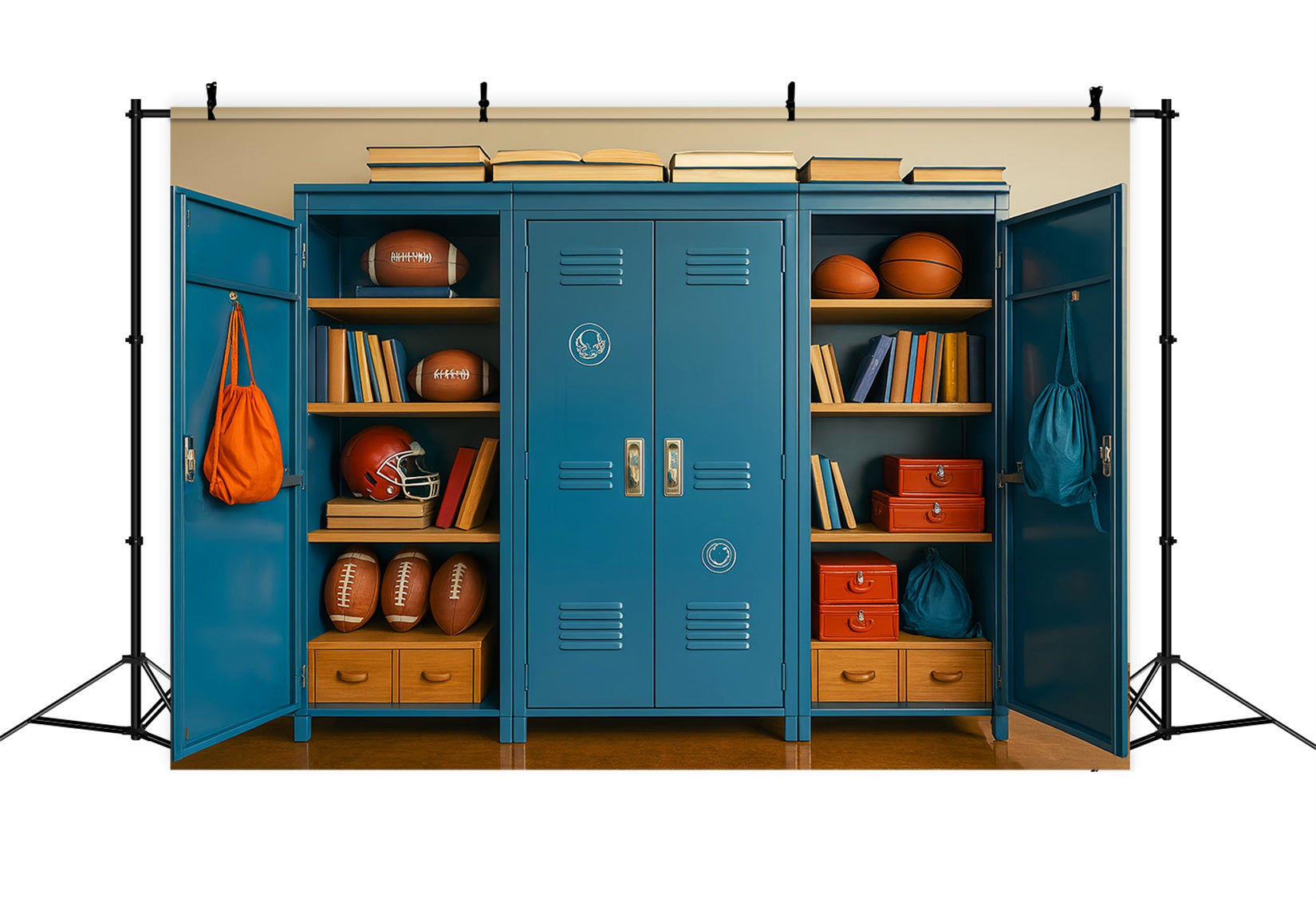 Back To School Backdrops Sports Locker Bookshelf Display School Locker Backdrop LXX59-230