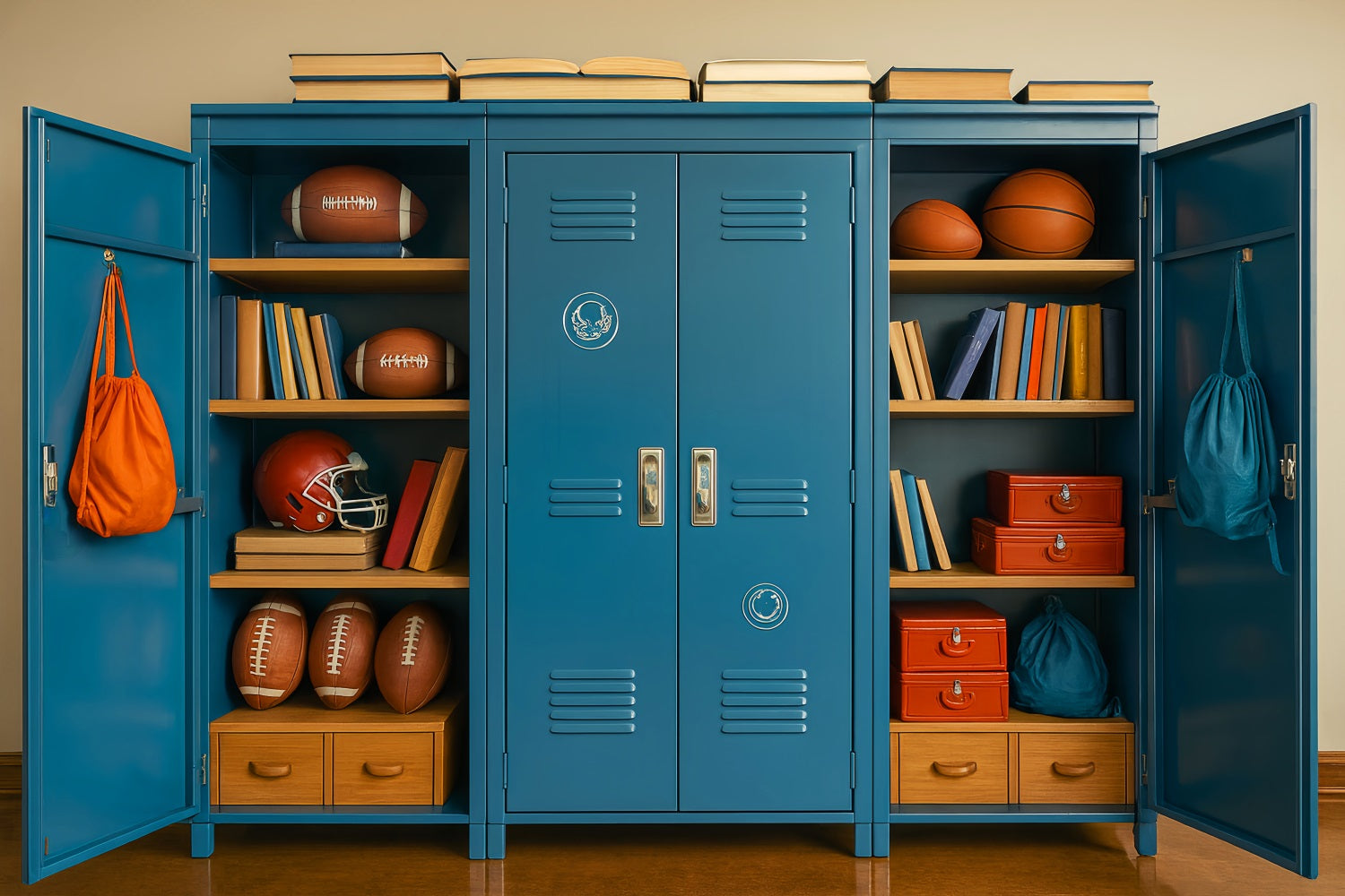 Back To School Backdrops Sports Locker Bookshelf Display School Locker Backdrop LXX59-230