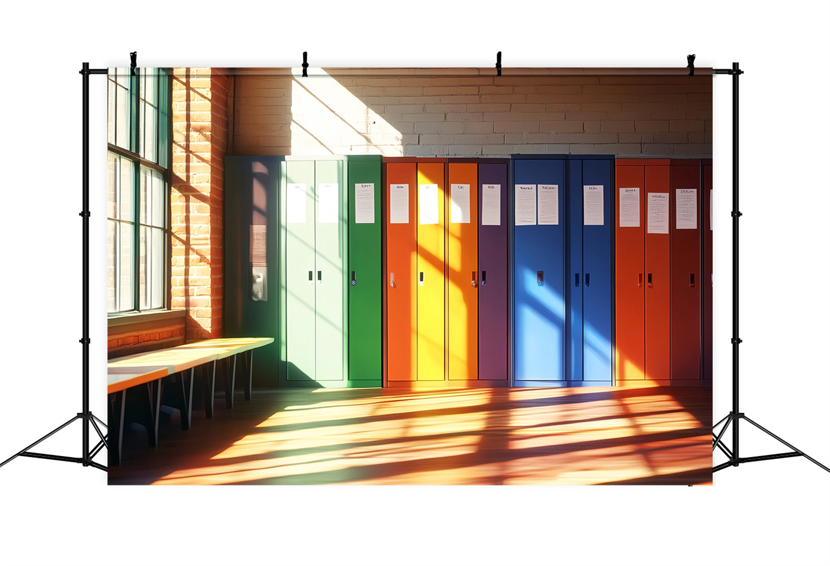 School Hallway Backdrop Rainbow Color School Lockers School Locker Backdrop LXX59-234