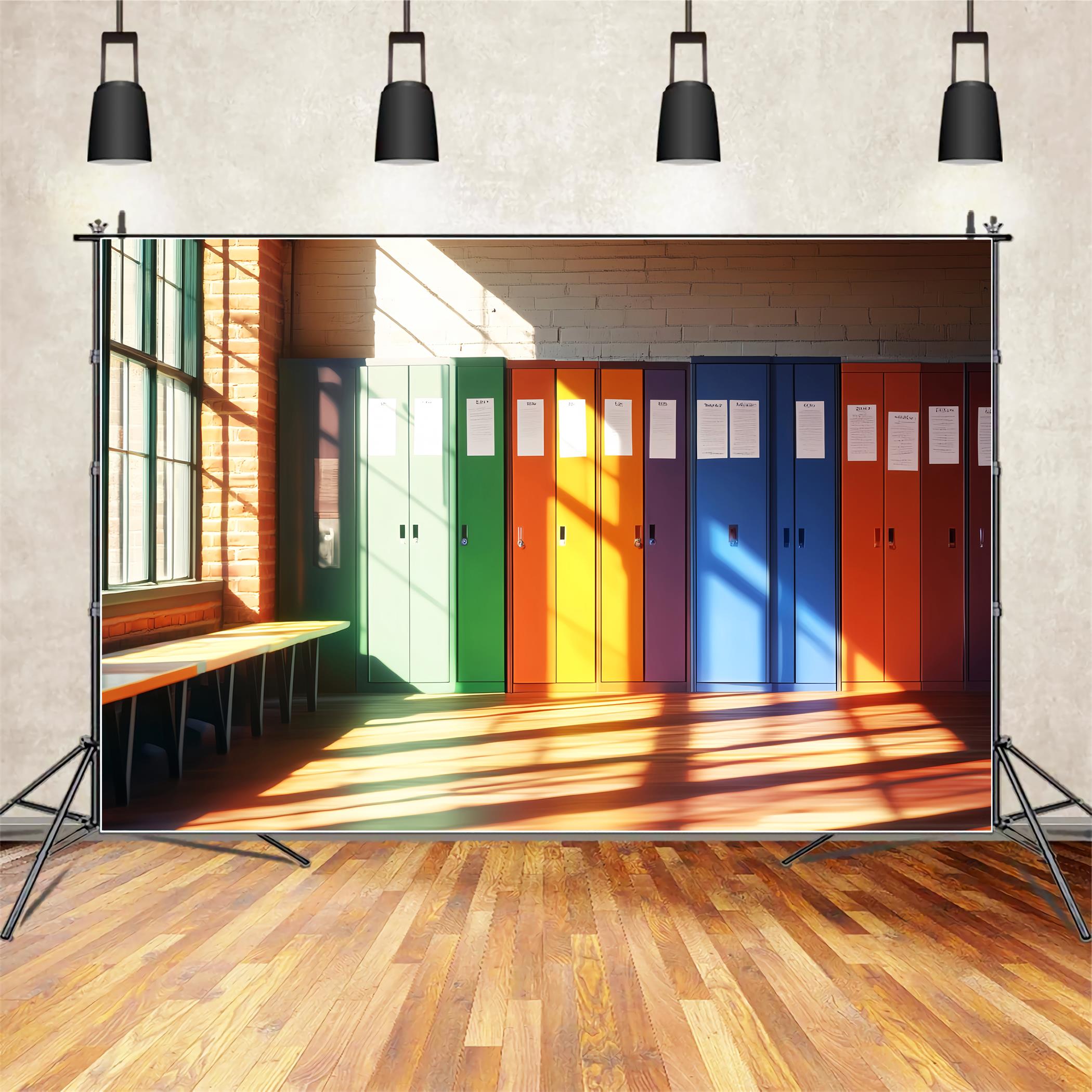 School Hallway Backdrop Rainbow Color School Lockers School Locker Backdrop LXX59-234
