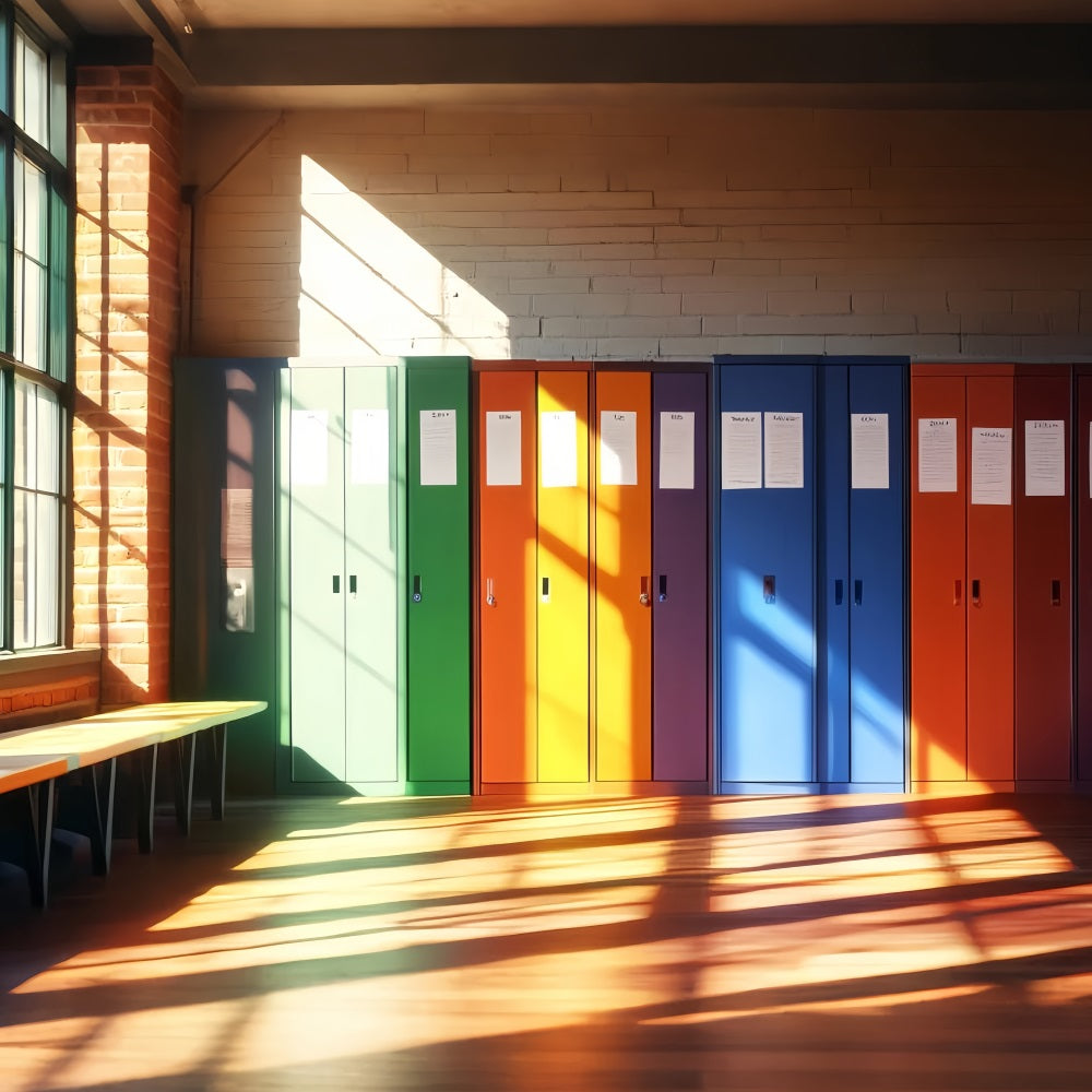 School Hallway Backdrop Rainbow Color School Lockers School Locker Backdrop LXX59-234