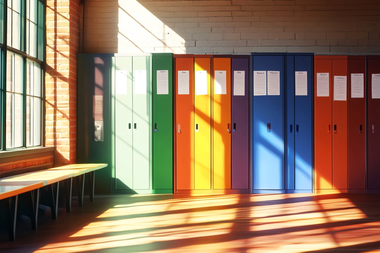 School Hallway Backdrop Rainbow Color School Lockers School Locker Backdrop LXX59-234