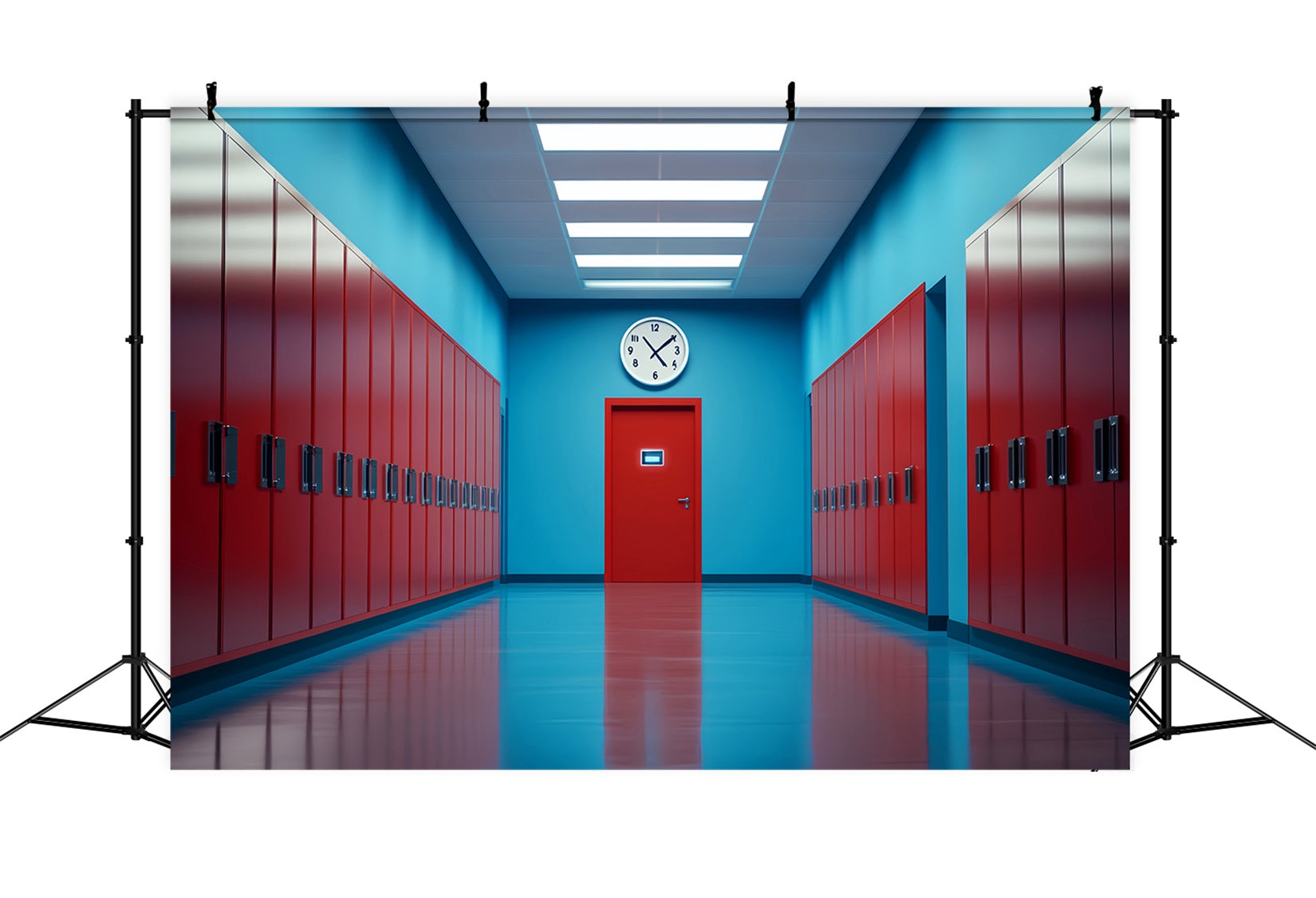 School Hallway Backdrop Red Blue Corridor Lockers School Locker Backdrop LXX59-236