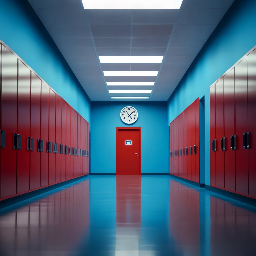 School Hallway Backdrop Red Blue Corridor Lockers School Locker Backdrop LXX59-236