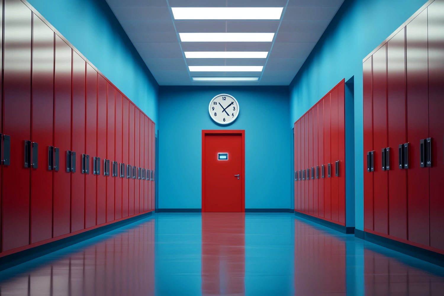 School Hallway Backdrop Red Blue Corridor Lockers School Locker Backdrop LXX59-236