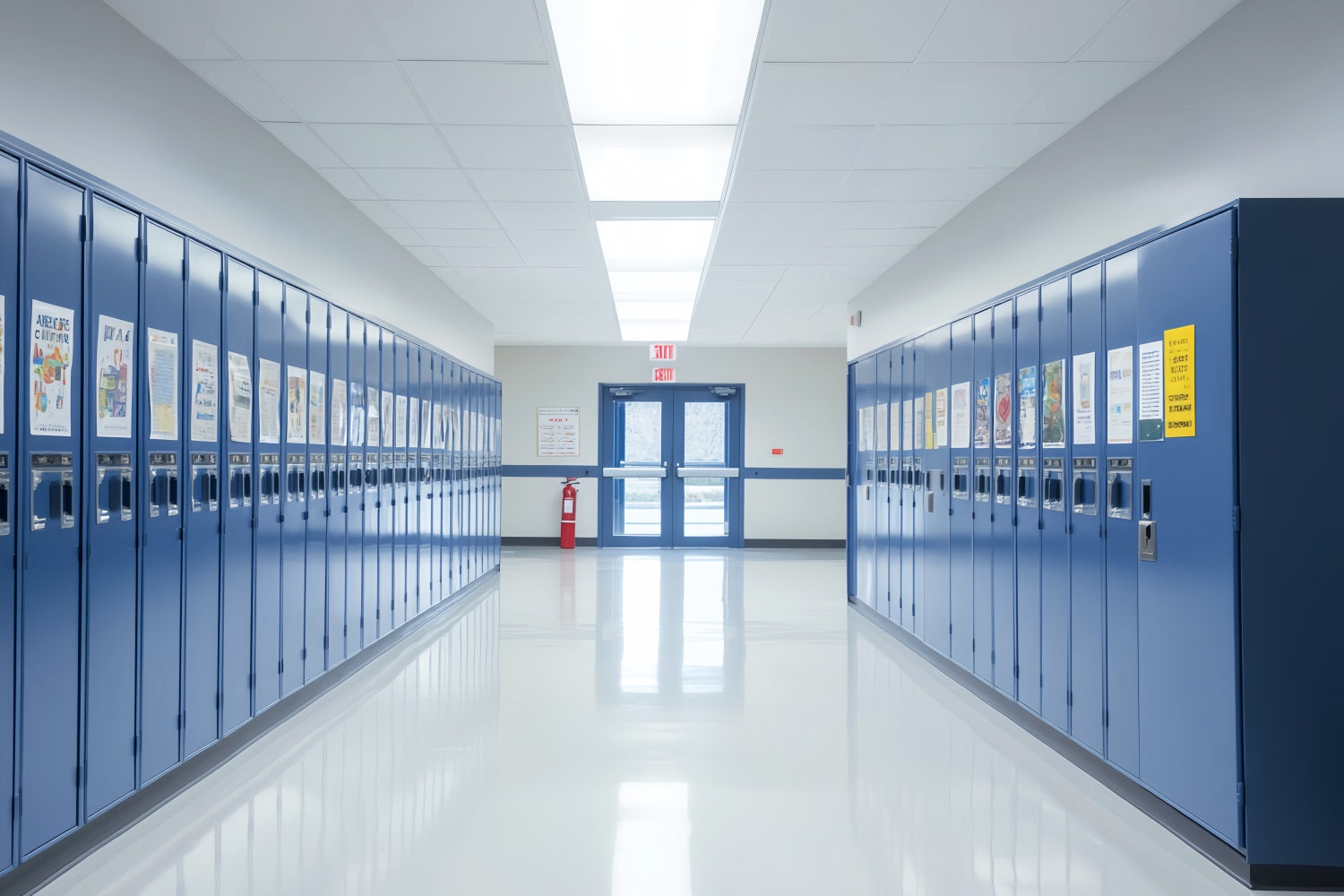 School Hallway Backdrop Bright Hallway Blue Lockers School Locker Backdrop LXX59-239