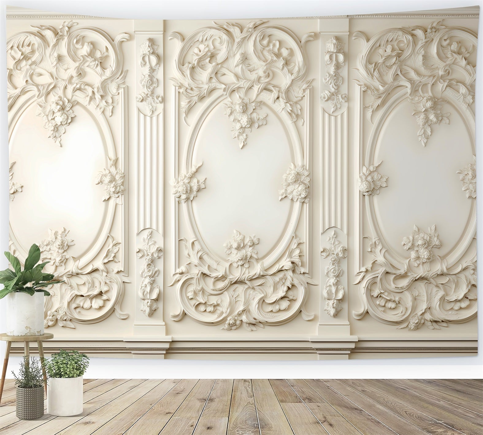 Abstract Backdrop Backdrop Ornate White Baroque Panel Photography Dance Backdrop LXX59-24