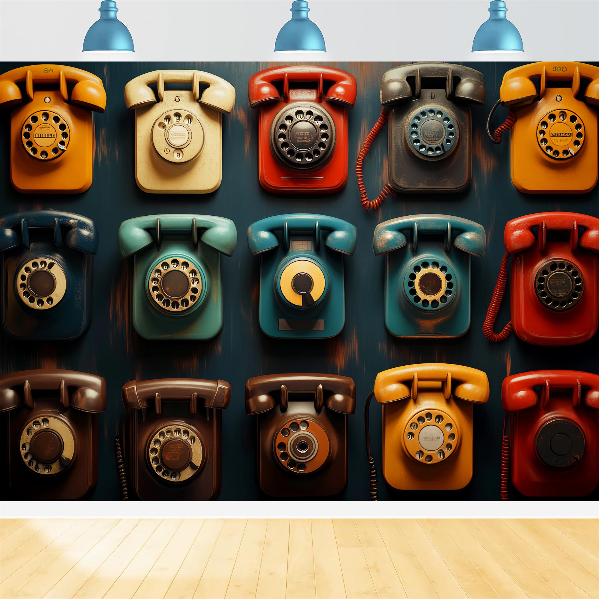 Back To School Backdrop Colorful Vintage Rotary Phones School Picture Backdrop LXX59-242