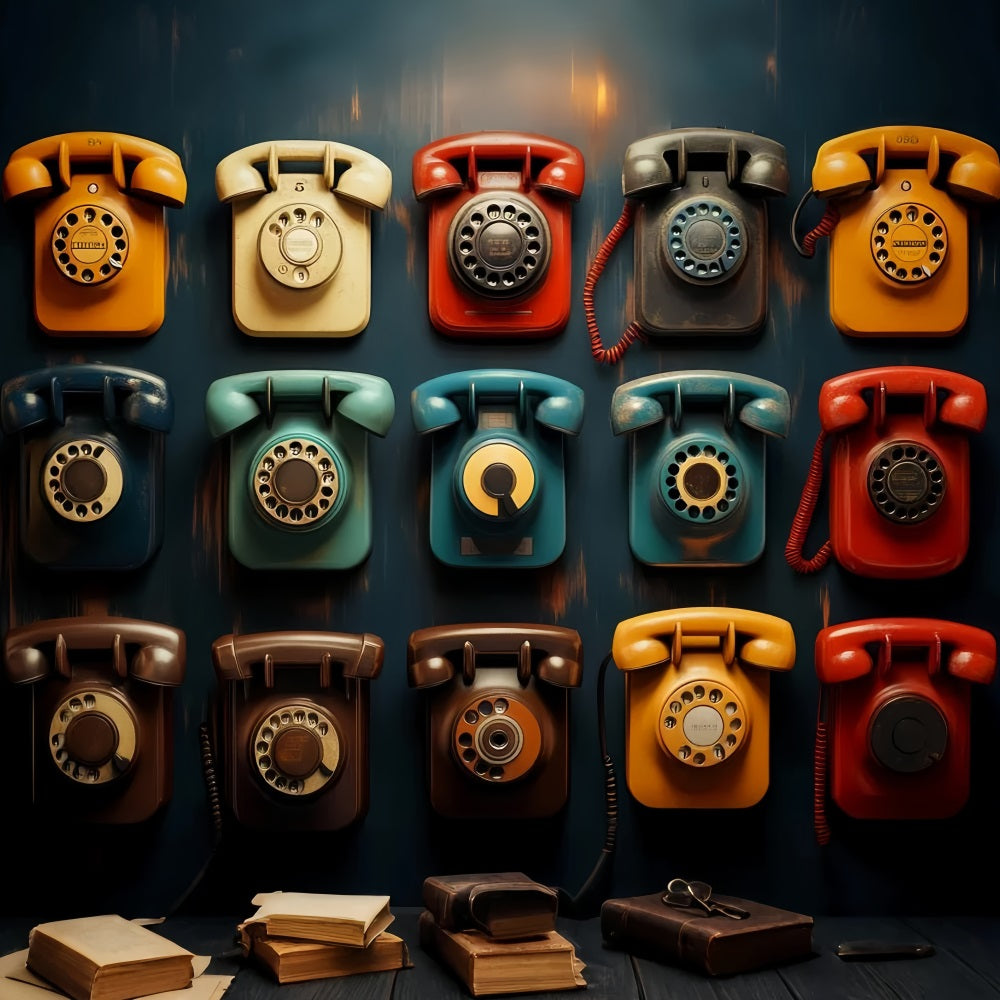 Back To School Backdrop Colorful Vintage Rotary Phones School Picture Backdrop LXX59-242