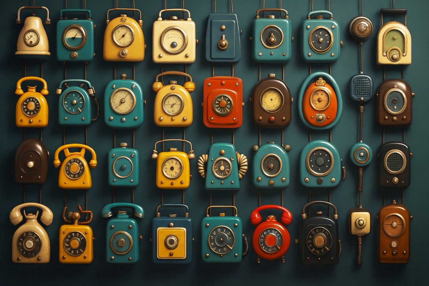 Back To School Backdrop Retro Telephone Clock Wall Back To School Photo Backdrop LXX59-243