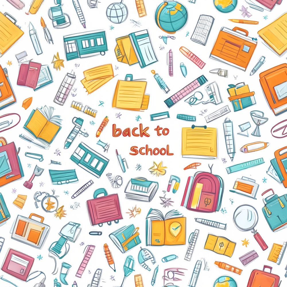 Preschool Photo Backdrops Colorful Doodle School Supplies Back To School Backdrop LXX59-245