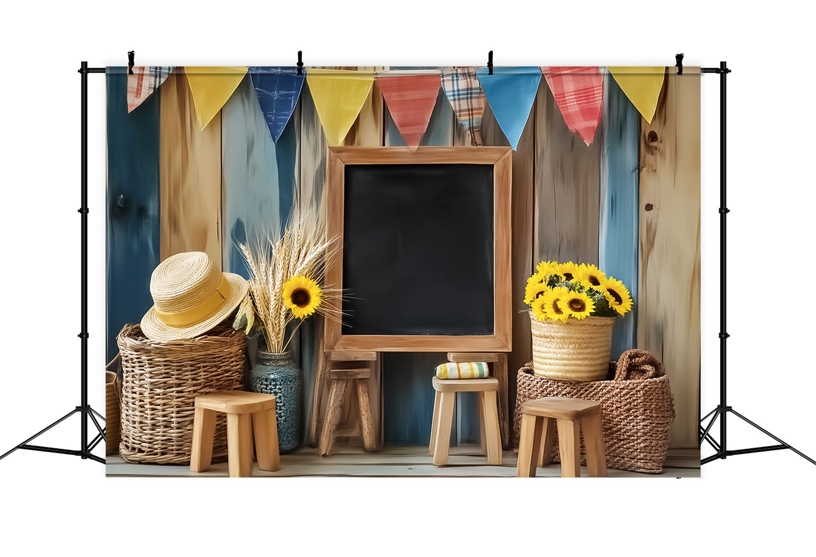 Back To School Backdrop Rustic Blackboard Sunflowers Decor School Picture Backdrop LXX59-246