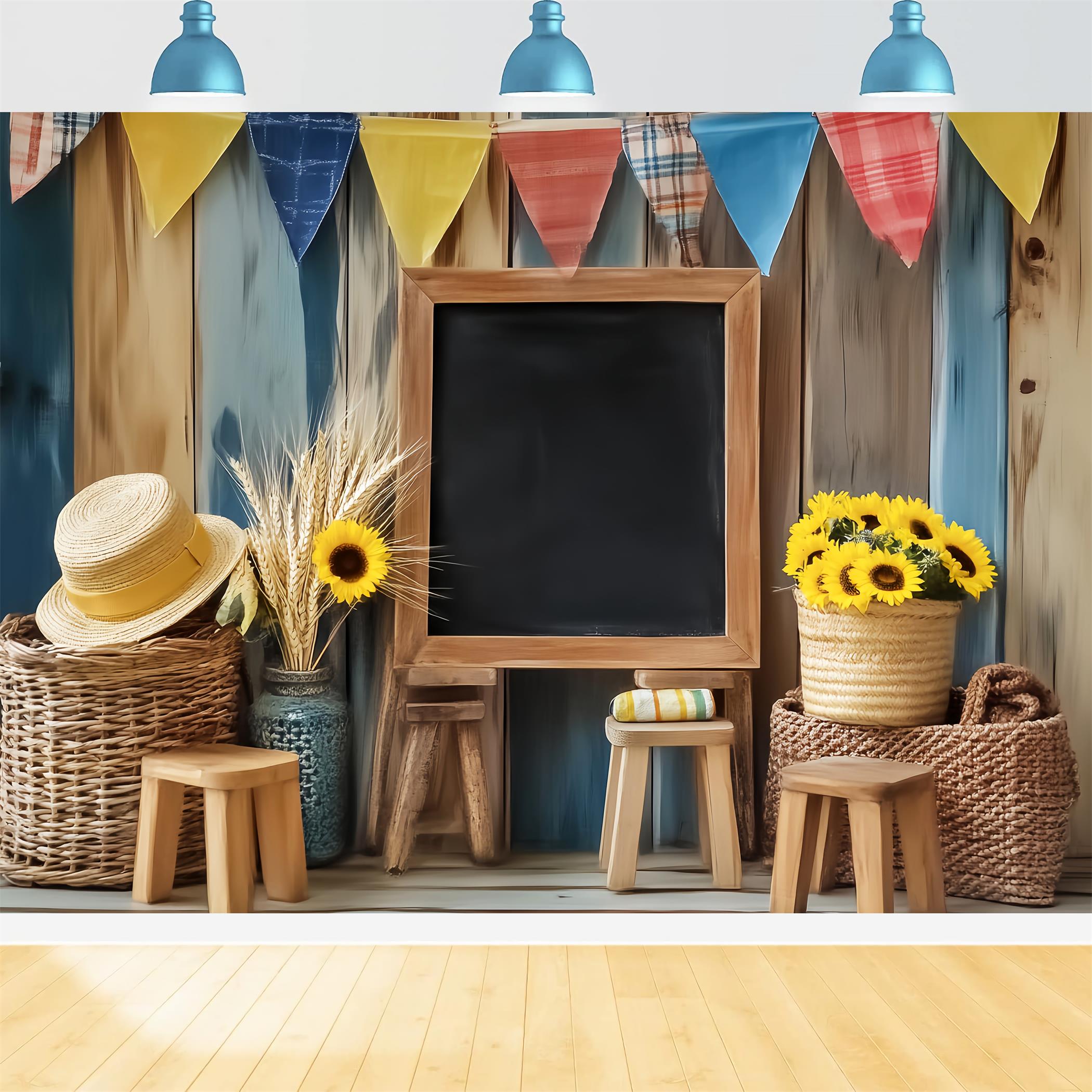 Back To School Backdrop Rustic Blackboard Sunflowers Decor School Picture Backdrop LXX59-246