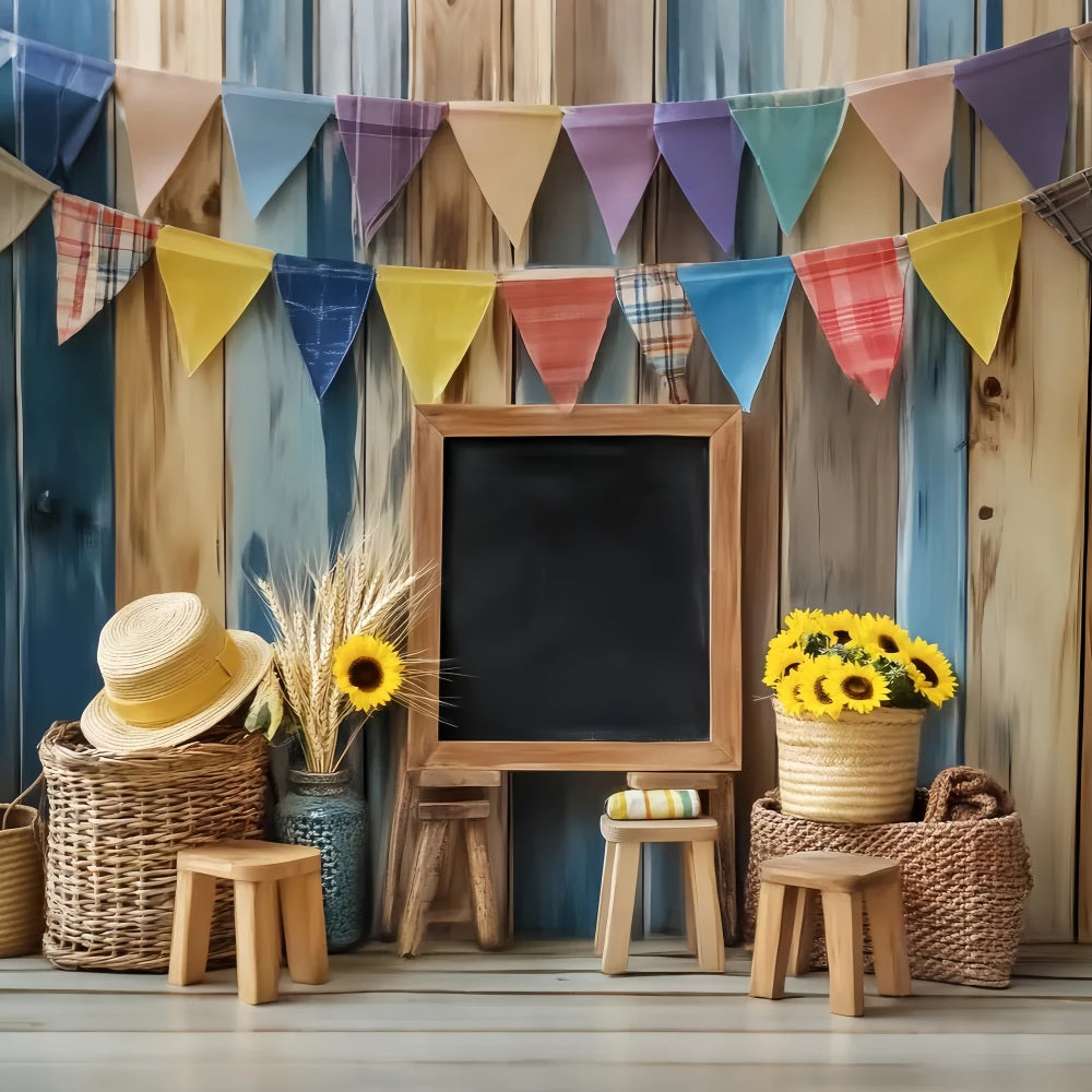 Back To School Backdrop Rustic Blackboard Sunflowers Decor School Picture Backdrop LXX59-246