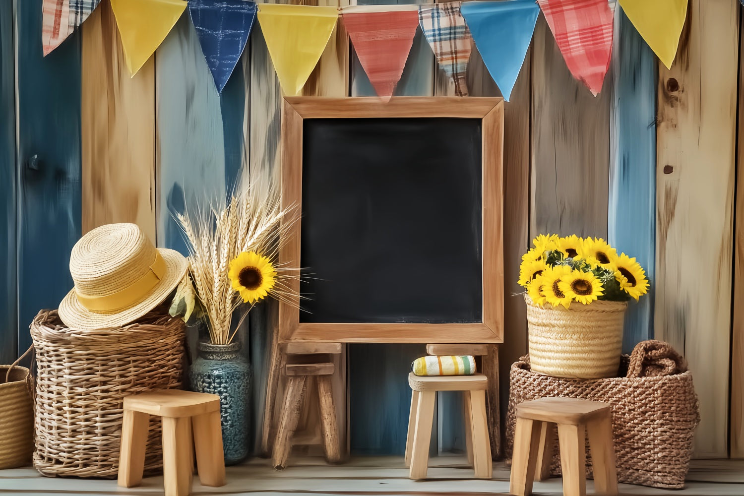 Back To School Backdrop Rustic Blackboard Sunflowers Decor School Picture Backdrop LXX59-246